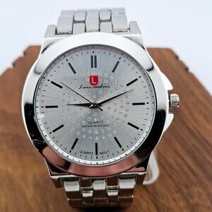 Luis Cardini Men's Silver Tone Watch Classic Minimalist Professional Link Band